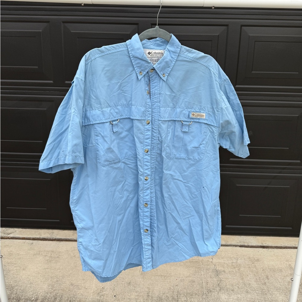 Columbia Sportswear Light Blue PFG Fishing Shirt Button Up